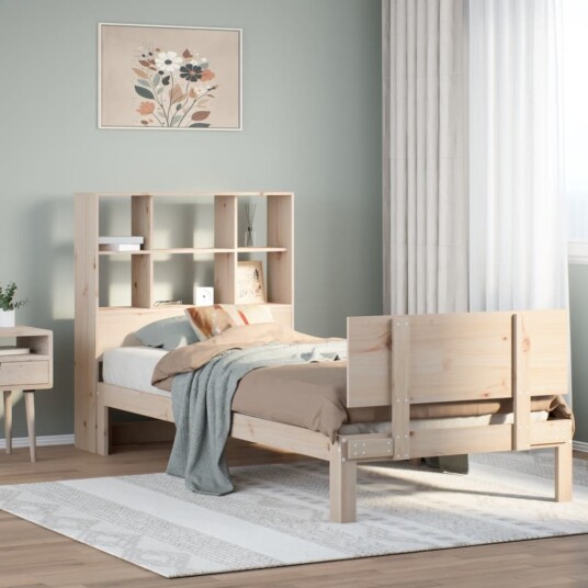 Seng med bokhylle uten madrass 90x190 cm heltre furu