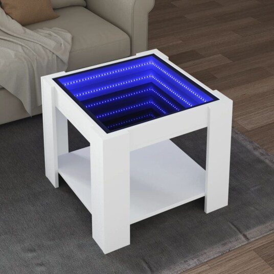 Salongbord med LED hvit 53x53x45 cm konstruert tre 847539