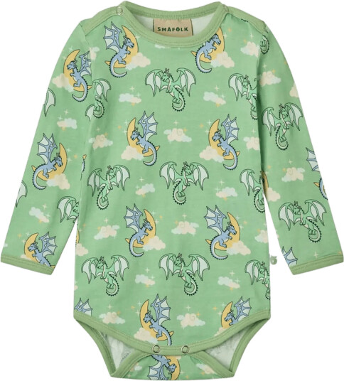 Småfolk Long Sleeved Baby Body With Sleeping Dragons Green 68