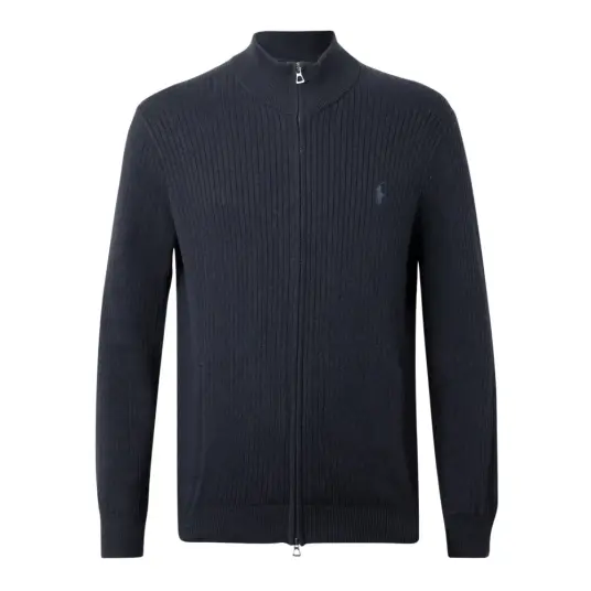 Polo Ralph Lauren Rib-Knit Cotton Full-Zip Sweater - Navy - M