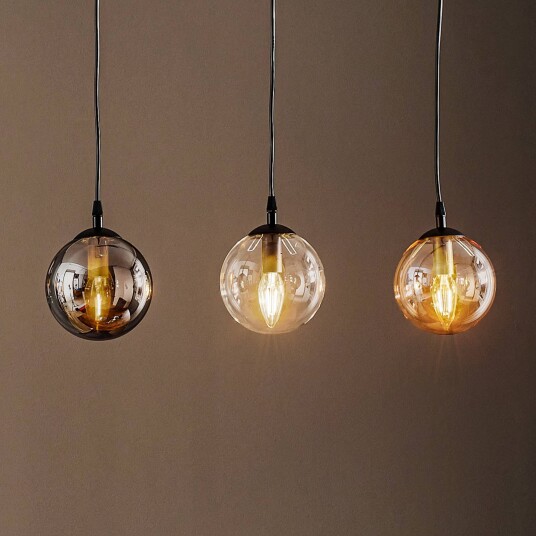 EMIBIG LIGHTING Glassy pendellampe 3-lys rett grafitt/amber/klar glass
