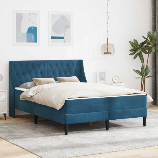 vidaXL Sengeramme med madrass med madrass Blå 120 x 200 cm Fløyel vidaXL Sengeramme med madrass med madrass Blå 120 x 200 cm Fløyel