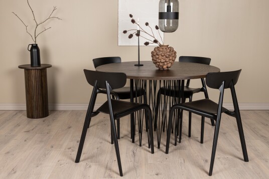 Venture Home Stone Spisegruppe 120 cm Rund med 4 Ursholmen Stoler Sort