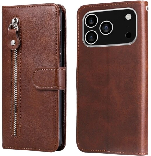 Trolsk Lommebokdeksel med Glidelås og Stativfunksjon (iPhone 17 Pro) Brun
