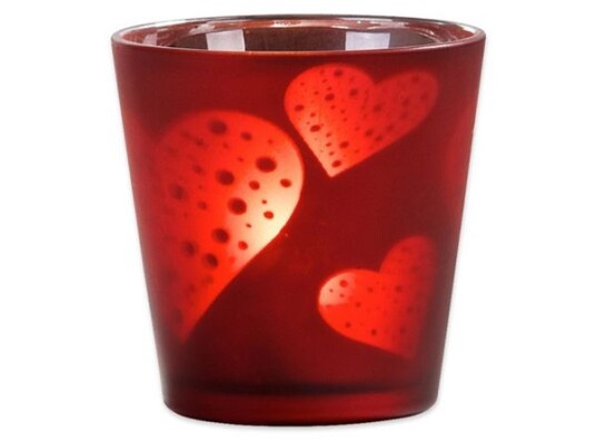 Telysglass rødt med hjerter fra Black Design