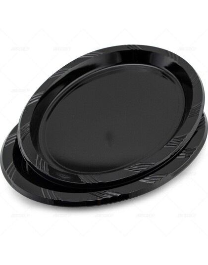 8 stk Svarte Gjenbrukbare Ovale Plasttallerkener/Serveringsfat 29,5x23 cm