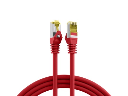 Rj45 Patchkabel S/Ftp Cat.6A Lszh Cat.7 Råkabel 0,15M Rød Den Skjermede Cat.6A Rj45 Patchkabelen Sikrer Svært Gode Egenskaper For 10 Gigabit Ethernet Applikasjoner. Den Støpte Gjennomføringen Imponerer Med Sin Slanke Utforming Og Forenkler Derm MK7001.0.1