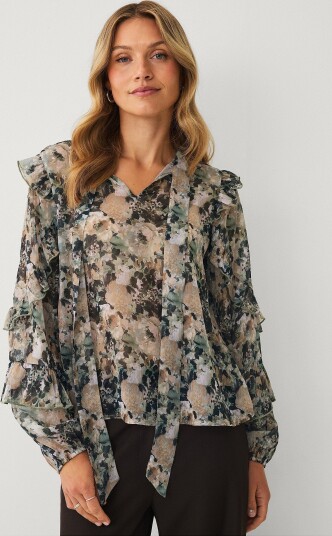 Ellos Collection   Mønstret bluse i chiffon   Grønn