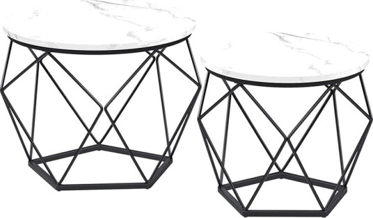 Sofabord med avtakbar plate 2 pakning Hvit marmorlook/Svart Sofabord med avtakbar plate 2 pakning Hvit marmorlook/Svart