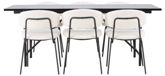 Venture Design Astrid & Chico spisegruppe Hvit/svart 6 stoler & bord 200 x 90 cm