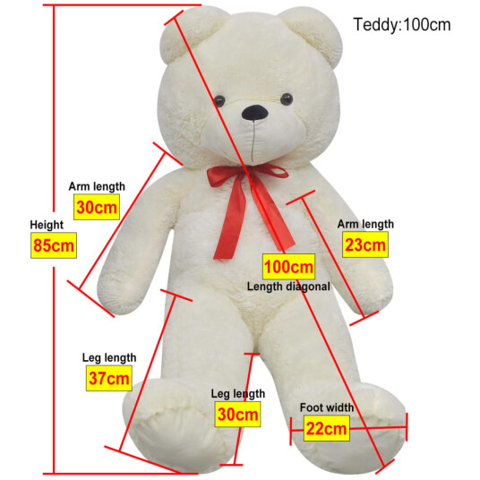 vidaXL Myk plysjbamse XXL hvit 85 cm