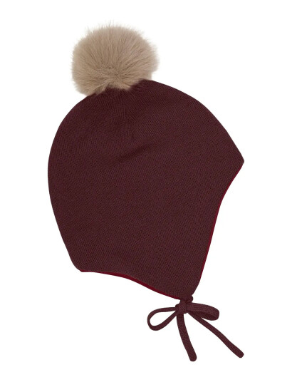Minymo Hat W. Detachable Fake Fur - Red - 3-6M Minymo Hat W. Detachable Fake Fur - Red - 3-6M