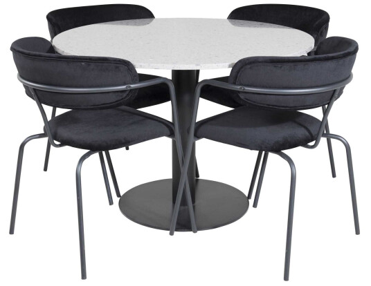 Venture Design Razzia & Arrow spisegruppe Grå/svart 4 st stoler & bord 106 cm