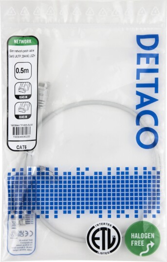 DELTACO Nettverkskabel Cat6 U/UTP AWG28 LSZH 0,5 m Grå