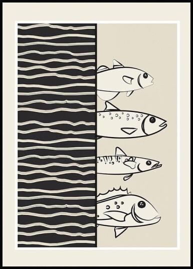 Abstract Fishes On Waves Plakat Plakat / 21x30cm
