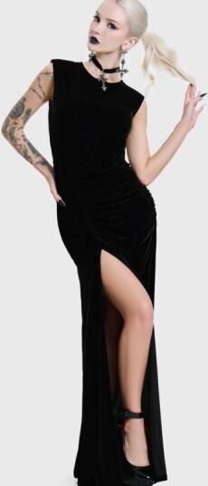KIHILIST by KILLSTAR   Goth Lang kjole   NOVA VELVET KNOT MAXI DRESS   XS til XXL   Damer   svart