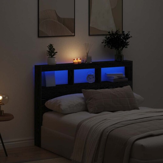  Hodegavl skap med LED svart eik 140x17x102 cm