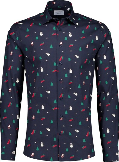 Lindbergh Aop Christmas Shirt L/S NAVY S