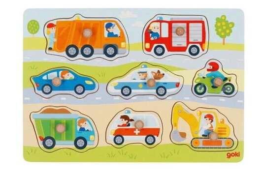 Goki Wooden Stud Puzzle Vehicles 7 pcs. Tre