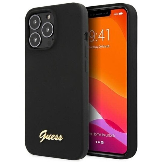 Guess Guhcp13xlslmgbk Iphone 13 Pro Max 6,7" Juodas/Juodas Hardcase Silicone Script Gold Logo