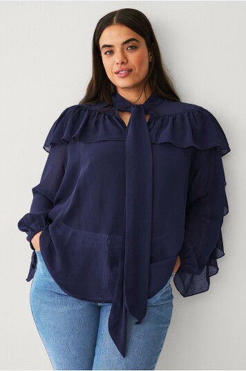 Ellos Plus Collection Bluse med volanger Blå