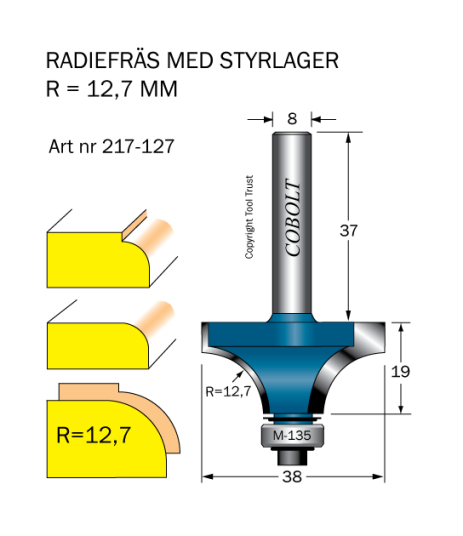 Cobolt 217-127 Avrundingsfres R=12,7 D=38 L=19 Maskintilbehør & forbruk