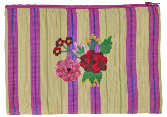 Rice - Recycled Plastic Pouch Bag Sand Stripes and Flower Print Rice - Recycled Plastic Pouch Bag Sand Stripes and Flower Print