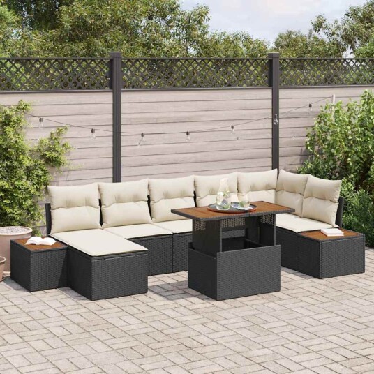 vidaXL Hagesofa Set 8 stk. Svart og beige