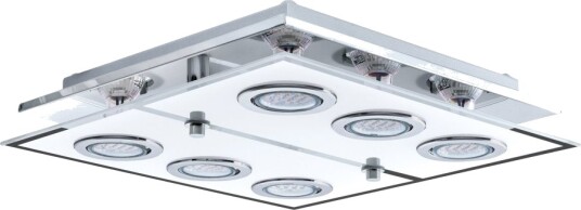 Eglo Cabo Loftlampe I Krom Med Hvitt Og Klart Glass 6L Eglo Cabo Loftlampe I Krom Med Hvitt Og Klart Glass 6L