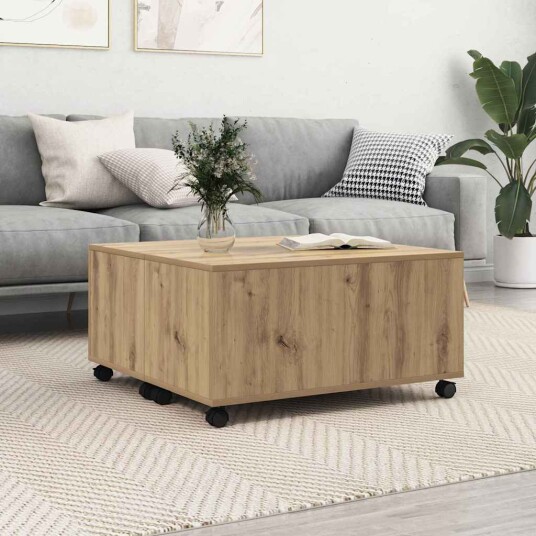 Kaffebord med hjul artisan eik 75 x 75 x 38 cm Konstruert tre