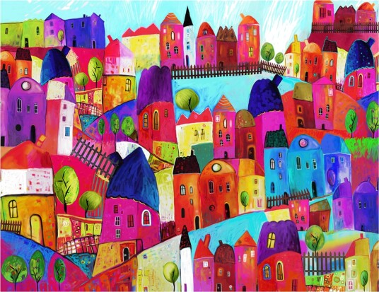 Fototapet Rainbow-Hued Town 250x193 - Artgeist sp. z o. o.
