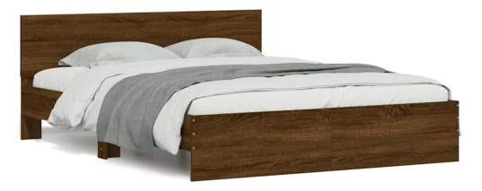 Sengeramme med hodegavl og LED brun eik 150x200 cm 3207608