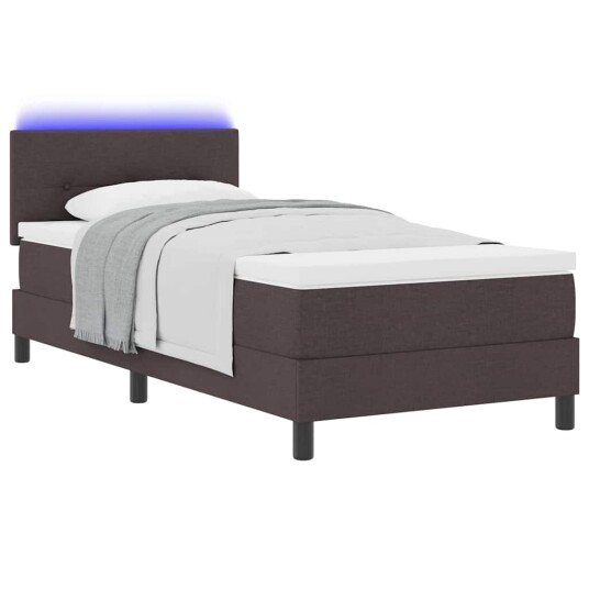 Bunnfjærmadrass med madrass & LED mørk brun 80x200 cm stoff