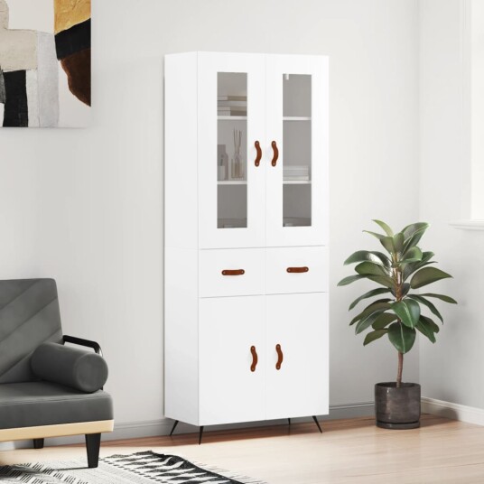 vidaXL Highboard hvit 69,5x34x180 cm konstruert tre 8720845479275