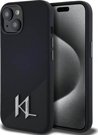 Karl Lagerfeld Silicone Shadow Metal Initial MagSafe Case for iPhone 15 Black