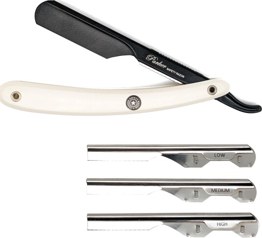 Parker Shaving PTAWK Adjustable Push w. 3 blade option White Handle Ba Parker Shaving PTAWK Adjustable Push w. 3 blade option White Handle Ba