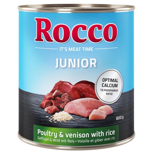 Rocco Junior 6 X 800 G Fjærkre & Vilt Med Ris + Kalsium