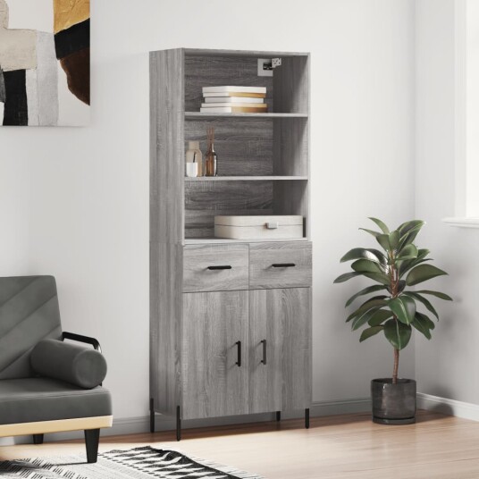  Highboard grå sonoma 69,5x34x180 cm konstruert tre