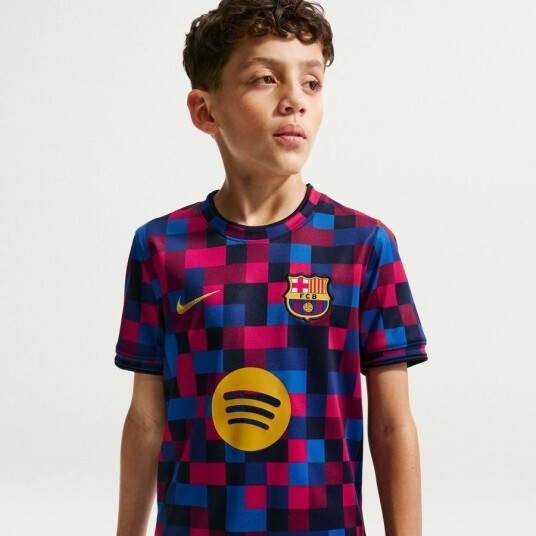 Barcelona Trenings T Skjorte Pre Match   Burgunder/Svartblå/Gul Barn   Nike størrelse L: 147 158 cm