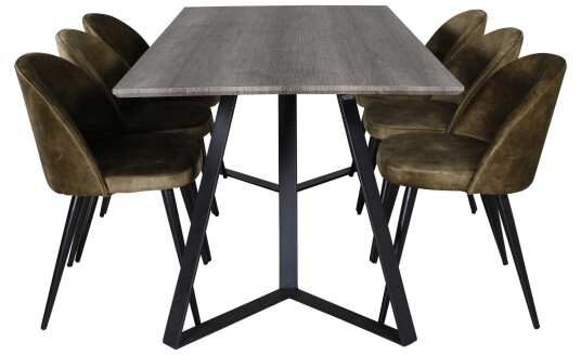 Venture Design Marina & Velvet spisegruppe Grå/grønn 6 st stoler & bord 180 x 90 cm