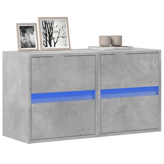  Vegghengte TV-benker med LED-lys 2 stk betonggrå 41x31x45 cm