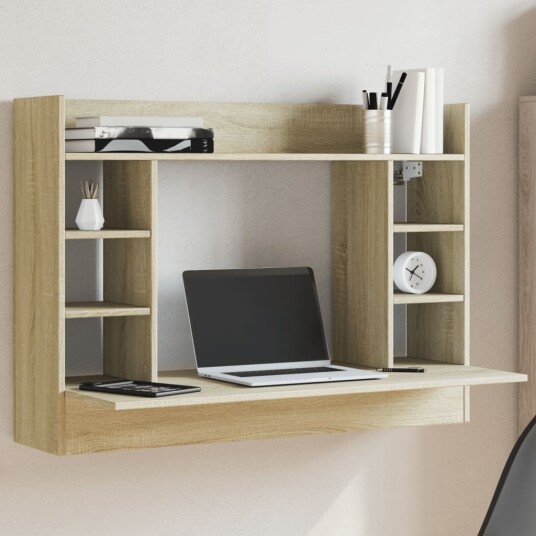  Veggmontert skrivebord sonoma eik 105x48x75 cm konstruert tre