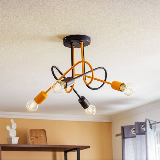 HELam Taklampe Cambridge 4 lyskilder svart-oransje