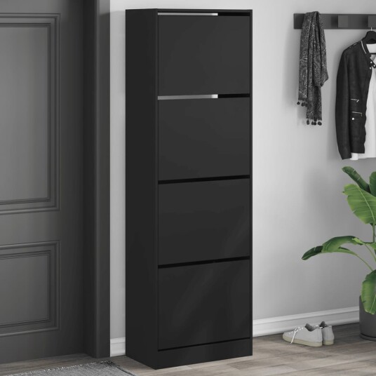Skoskap med 4 vippeskuffer svart 60x34x187,5 cm 8721012385665