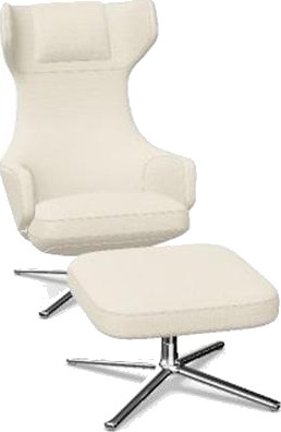 Vitra Grand Repos Lenestol med Fotskammel Dumet Elfenbensmelert/ Krom Vitra Grand Repos Lenestol med Fotskammel Dumet Elfenbensmelert/ Krom