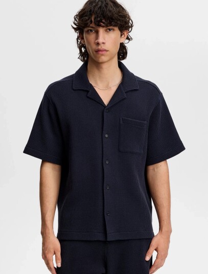 J. Lindeberg Elio Linen Shirt   Navy   M