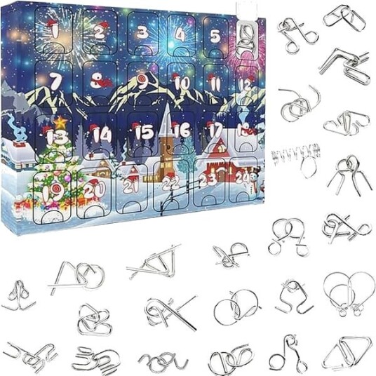 Lollanda Julekalender 2026   24 dagers Adventskalender med Hjernetrim fidget Adventskalender for Metallpuslespill