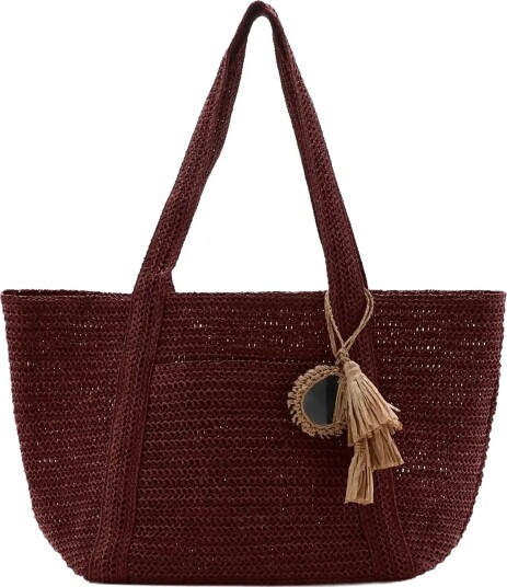 Mango Natural Fibre Tote Bag Burgundy Mango Natural Fibre Tote Bag Burgundy