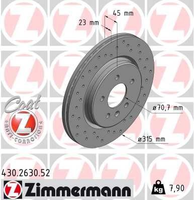 Bremseskive ZIMMERMANN 430.2630.52 Bremseskive ZIMMERMANN 430.2630.52