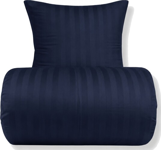 Bambus dobbelt sengetøy 200x220 cm 100% bambus Mørkeblå jacquardvevd striper
